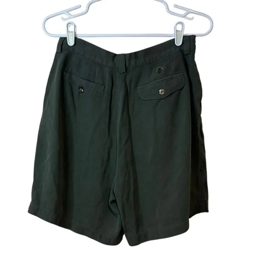 Tommy Bahama Vintage‎ Women’s Pleated High Waist Shorts Size 10 100% Silk Green